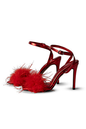Diva Tüylü Stiletto Kırmızı