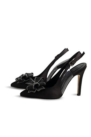 Asmara Fiyonk Taş Detaylı Siyah Topuklu Ayakkabı