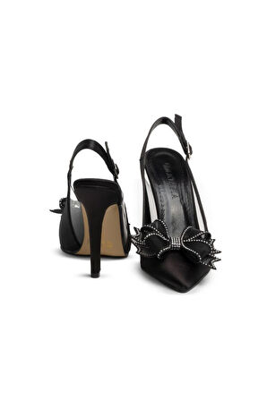 Asmara Fiyonk Taş Detaylı Siyah Topuklu Ayakkabı
