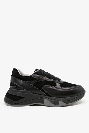 114 Hakiki Deri Kadın Sneaker Siyah