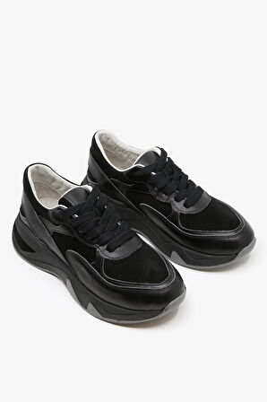 114 Hakiki Deri Kadın Sneaker Siyah