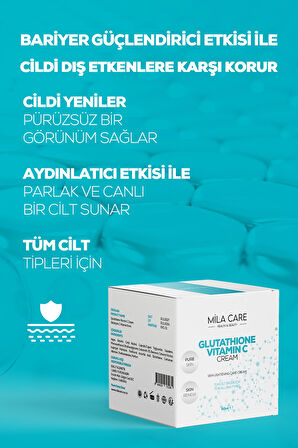 Cilt Yenileyici, Bariyer Güçlendirici, Aydınlatıcı Glutatyon Vitamin C Krem 50ml