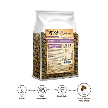 MyDog Original Az Tahıllı Kuzu Etli Diyet & Kısır Köpek Maması 1kg