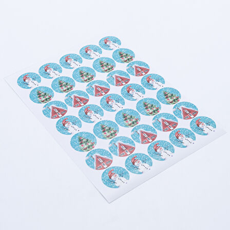 Yılbaşı süsü sticker, renkli karışık figürleri, 3 cm, 35 adet