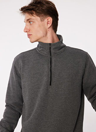 People By Fabrika Yarım Balıkçı Yaka Düz Antrasit Melanj Erkek Sweatshırt SPBF3WM-SWT5014