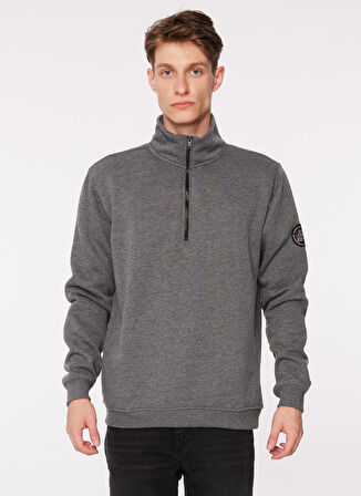 People By Fabrika Yarım Balıkçı Yaka Düz Antrasit Melanj Erkek Sweatshırt SPBF3WM-SWT5014