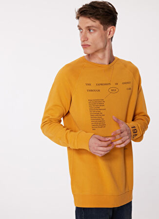 People By Fabrika Bisiklet Yaka Baskılı Açık Turuncu Erkek Sweatshırt SPBF3WM-SWT5019