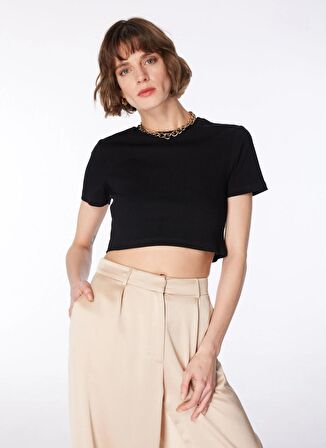 Fabrika Bisiklet Yaka Fitilli Siyah Kadın T-Shirt F4SL-TST0337