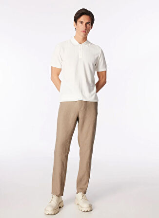 Kırık Beyaz Erkek Polo Yaka Basic Rayon Karışımlı Kazak F4SM-KZK 0713