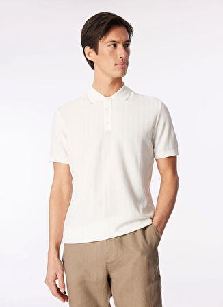 Kırık Beyaz Erkek Polo Yaka Basic Rayon Karışımlı Kazak F4SM-KZK 0713