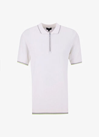 Polo Yaka Regular Fit Jakarlı Kırık Beyaz Erkek Rayon Karışımlı Kazak FC4SM-KZK 0781