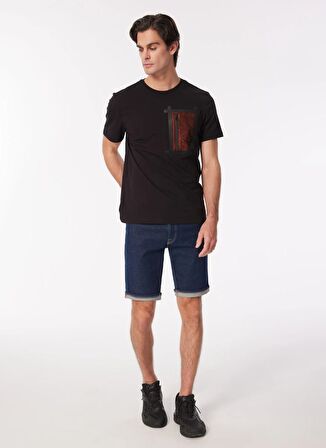 Fabrika Siyah Erkek Bisiklet Yaka Basic Baskılı T-Shirt F4SM-TST 0427