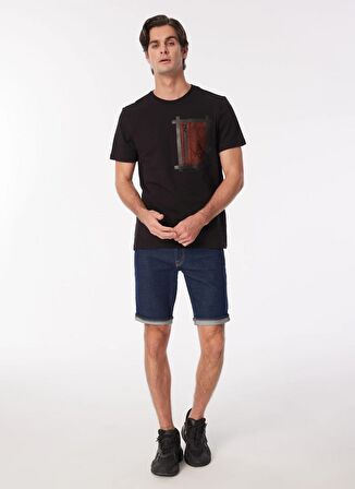 Fabrika Siyah Erkek Bisiklet Yaka Basic Baskılı T-Shirt F4SM-TST 0427