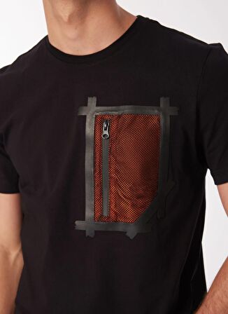 Fabrika Siyah Erkek Bisiklet Yaka Basic Baskılı T-Shirt F4SM-TST 0427