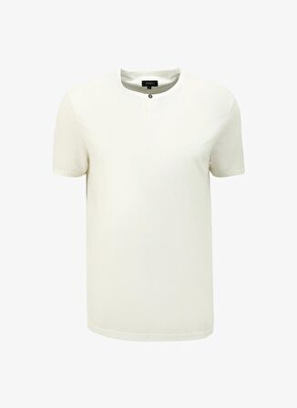 Fabrika Düğmeli Bisiklet Yaka Düz Ekru Erkek T-Shirt F4SM-TST 0717