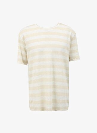 Fabrika Bisiklet Yaka Çizgili Bej Erkek T-Shirt F4SM-TST 0245