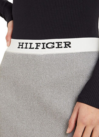 Tommy Hilfiger Lastikli Bel Gri Kadın Düz Mini Etek WW0WW403230IN