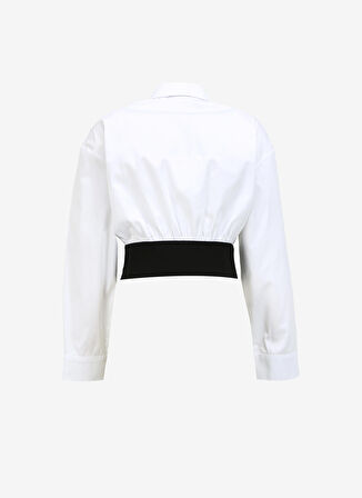 Crop Gömlek Yaka Düz Beyaz Kadın Gömlek F3WL-GML W20