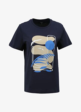 Fabrika Bisiklet Yaka Baskılı Lacivert Kadın T-Shirt F4SL-TST0717