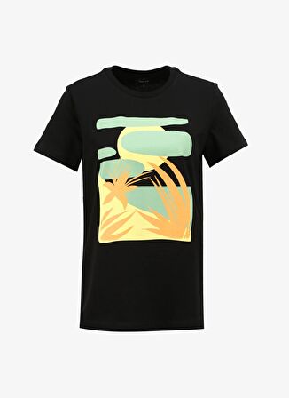 Fabrika Bisiklet Yaka Baskılı Siyah Kadın T-Shirt F4SL-TST0725
