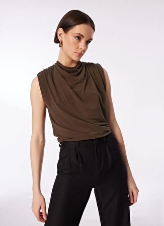 Fabrika Degaje Yaka Düz Haki Bluz F4SL-BLZ0493