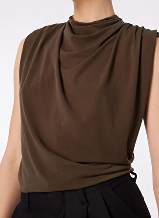 Fabrika Degaje Yaka Düz Haki Bluz F4SL-BLZ0493