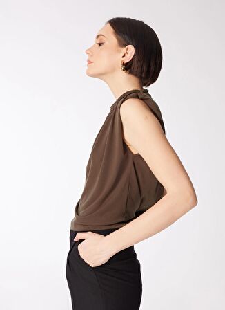 Fabrika Degaje Yaka Düz Haki Bluz F4SL-BLZ0493