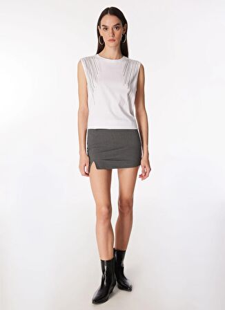 Fabrika Bisiklet Yaka Taşlı Beyaz Kadın T-Shirt F4SL-TST0664