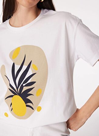 Fabrika Bisiklet Yaka Baskılı Beyaz Kadın T-Shirt F4SL-TST0347