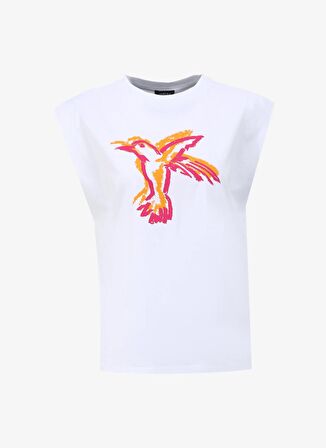 Fabrika Kırık Beyaz Kadın Bisiklet Yaka Geniş Fit T-Shirt F4SL-TST0331