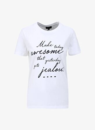 Fabrika Beyaz Kadın Bisiklet Yaka Basic T-Shirt F4SL-TST0912
