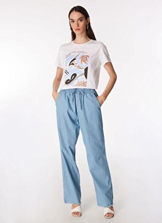 Fabrika Bisiklet Yaka Baskılı Beyaz Kadın T-Shirt F4SL-TST0350