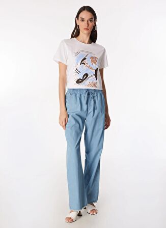 Fabrika Bisiklet Yaka Baskılı Beyaz Kadın T-Shirt F4SL-TST0350