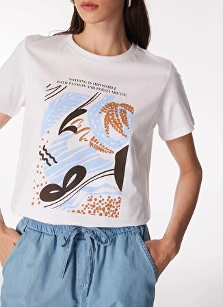 Fabrika Bisiklet Yaka Baskılı Beyaz Kadın T-Shirt F4SL-TST0350