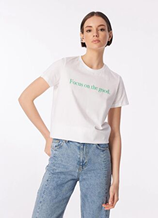 Fabrika Beyaz Kadın Bisiklet Yaka Basic T-Shirt F4SL-TST0749