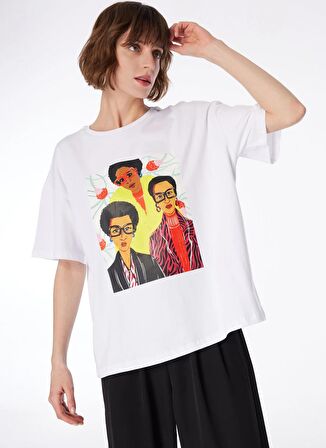 Fabrika Kırık Beyaz Kadın Bisiklet Yaka Basic T-Shirt F4SL-TST0207