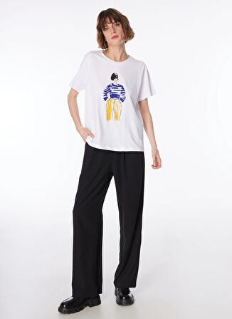 Fabrika Bisiklet Yaka Baskılı Kırık Beyaz Kadın T-Shirt F4SL-TST0212