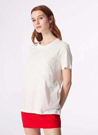 Fabrika Comfort Kırık Beyaz Kadın Bisiklet Yaka Basic T-Shirt FC4SL-TST0288
