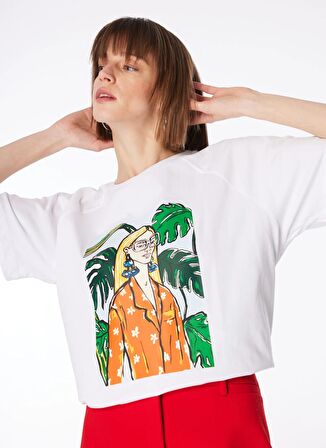 Fabrika Kırık Beyaz Kadın Bisiklet Yaka T-Shirt F4SL-TST0109