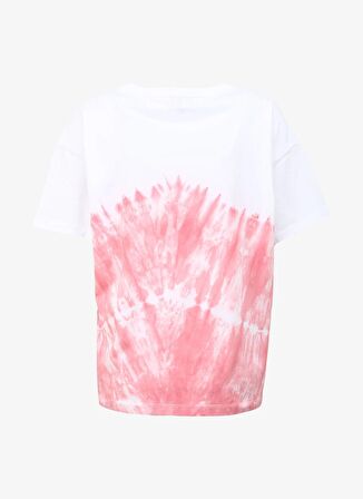 Fabrika Bisiklet Yaka Batik Pembe - Beyaz Kadın T-Shirt F4SL-TST0662