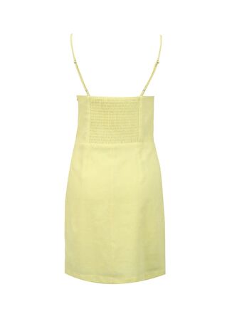 Fabrika Kalp Yaka Düz Sarı Mini Kadın Elbise F4SL-ELB0842