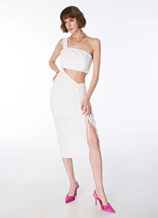 Fabrika Beyaz Kadın V Yaka Basic Elbise F4SL-ELB0845