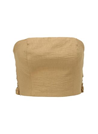 Fabrika Kalp Yaka Düz Deve Tüyü Kadın Bluz F4SL-BLZ0849