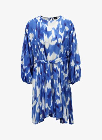 Fabrika Bisiklet Yaka Batik Lacivert - Beyaz Mini Kadın Elbise F4SL-ELB0448