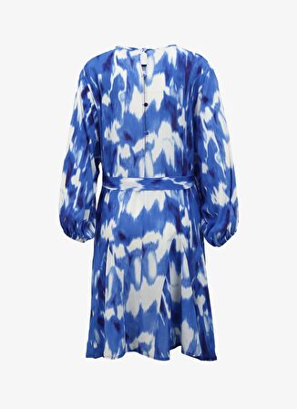 Fabrika Bisiklet Yaka Batik Lacivert - Beyaz Mini Kadın Elbise F4SL-ELB0448