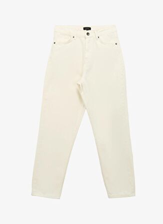 Fabrika Yüksek Bel Normal Paça Mom Fit Kırık Beyaz Kadın Denim Pantolon F4SL-PNT0343
