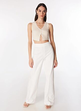 Yüksek Bel Bol Kesim Kırık Beyaz Kadın Pantolon FC4SL-PNT0079