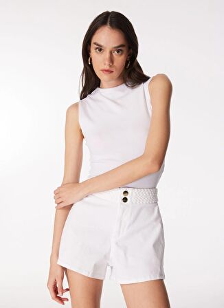 Fabrika Yüksek Bel Basic Beyaz Kadın Şort F4SL-SHT0549