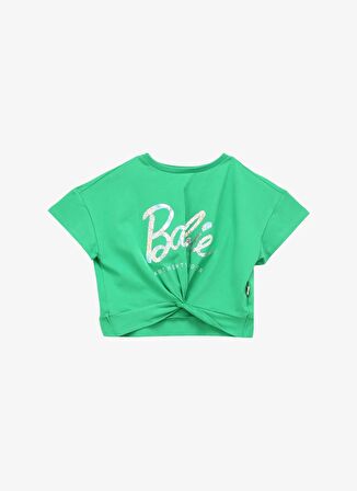 Barbie Yeşil Kız Çocuk Bisiklet Yaka Crop T-Shirt BRB4SG-TST6003