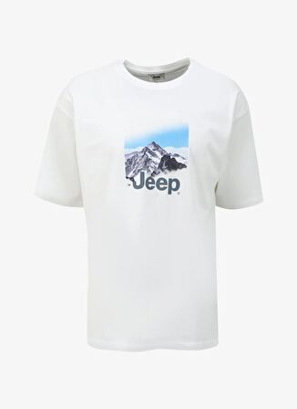 Jeep Ekru Erkek Bisiklet Yaka Loose Fit Baskılı T-Shirt C4SM-TST4607